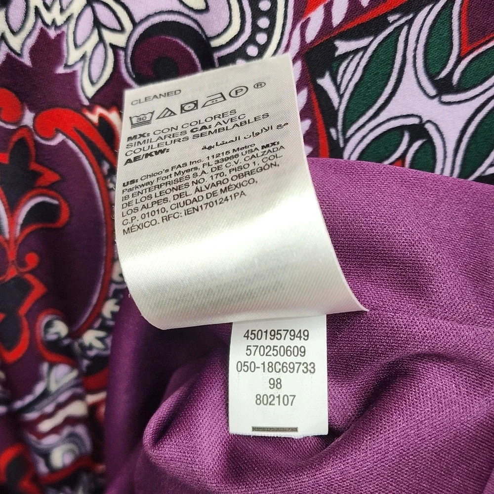Chico's Women's Paisley Bell Sleeve Shift Dress Boho Stretch Lined Size 1 (8/10) - Picture 7 of 8